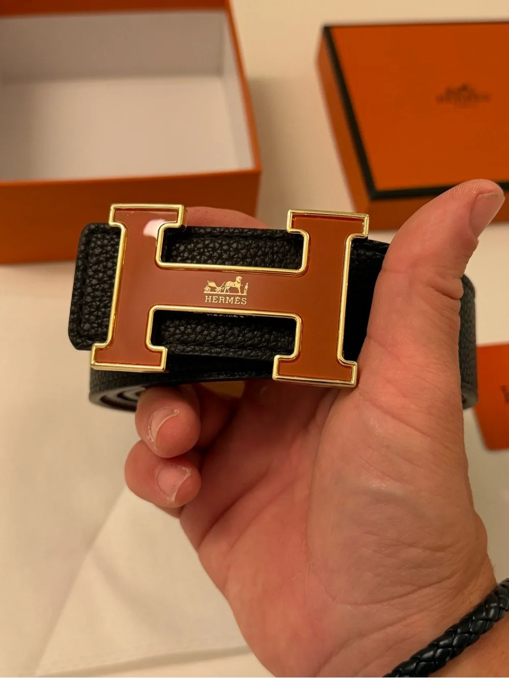 Hermès Constance H Belt – Black & Gold / Gold-Brown Reversible